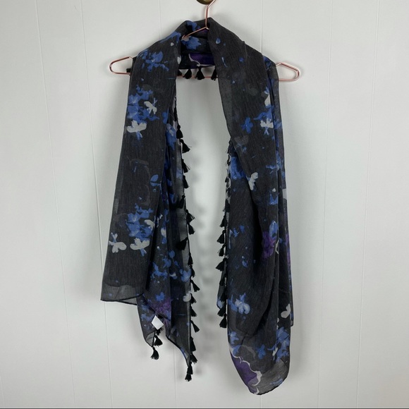 Peter Som Accessories - Peter Som Floral Print Tassel Wrap Shawl Scarf